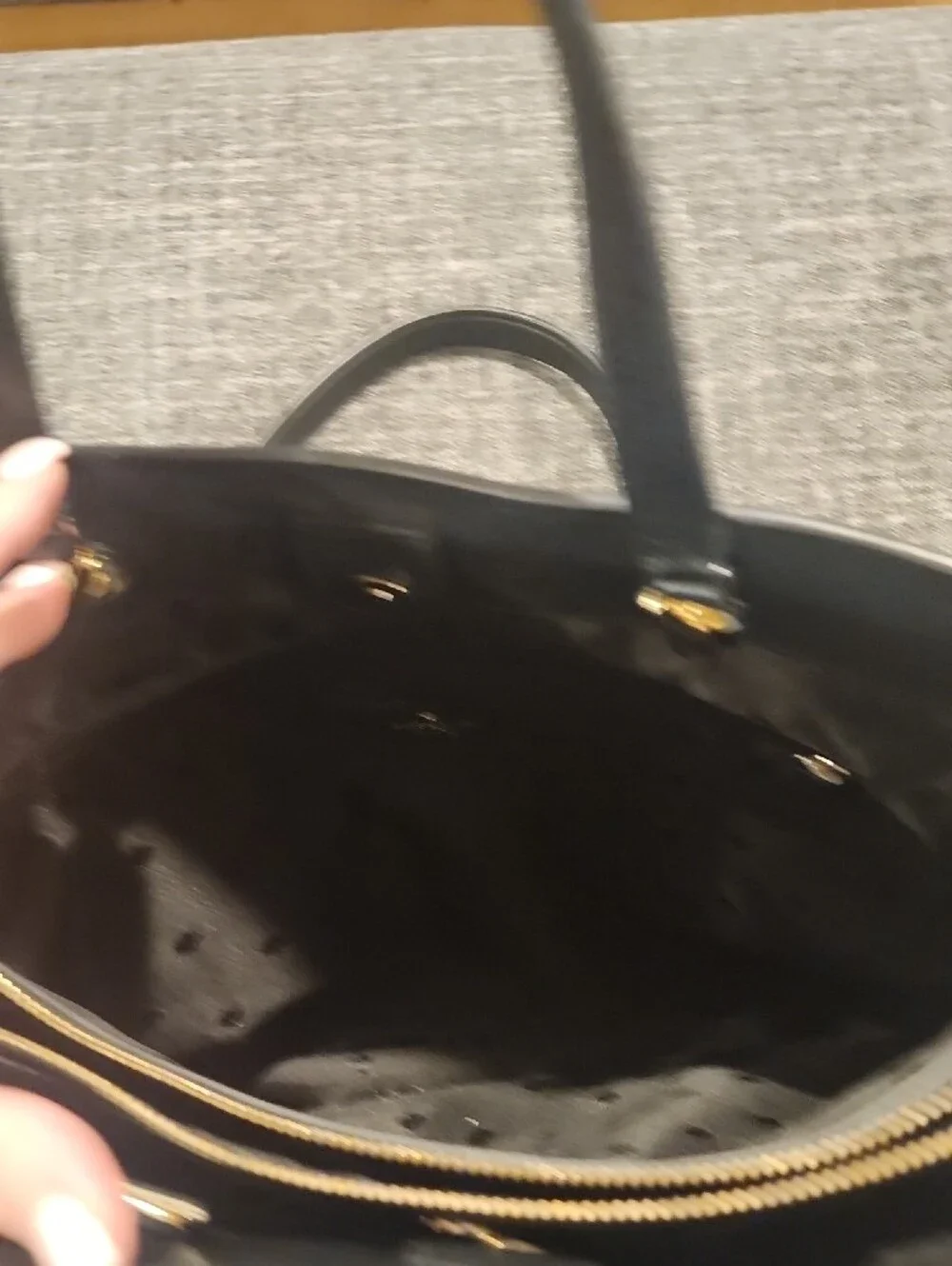 kate spade Black Leather Tote with Gold Chain Handles